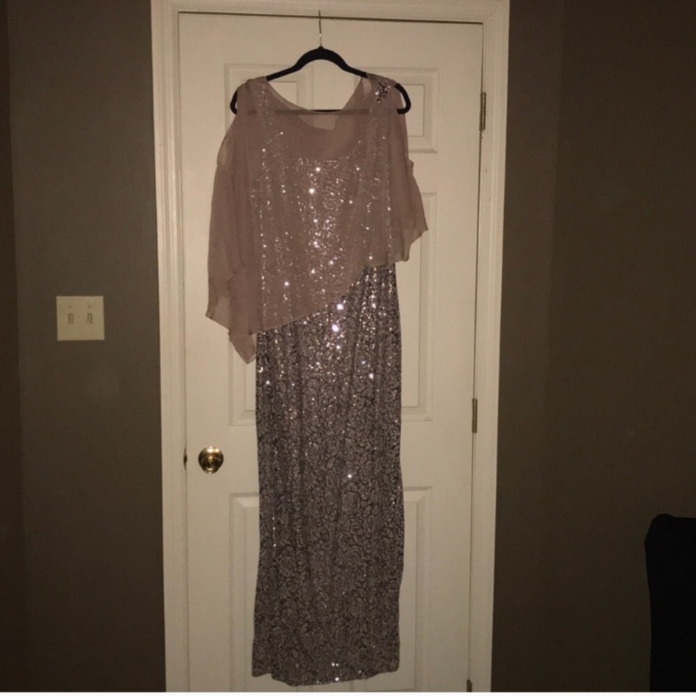 Floorlength Rose Fold Sequence Dress w/ Shaw